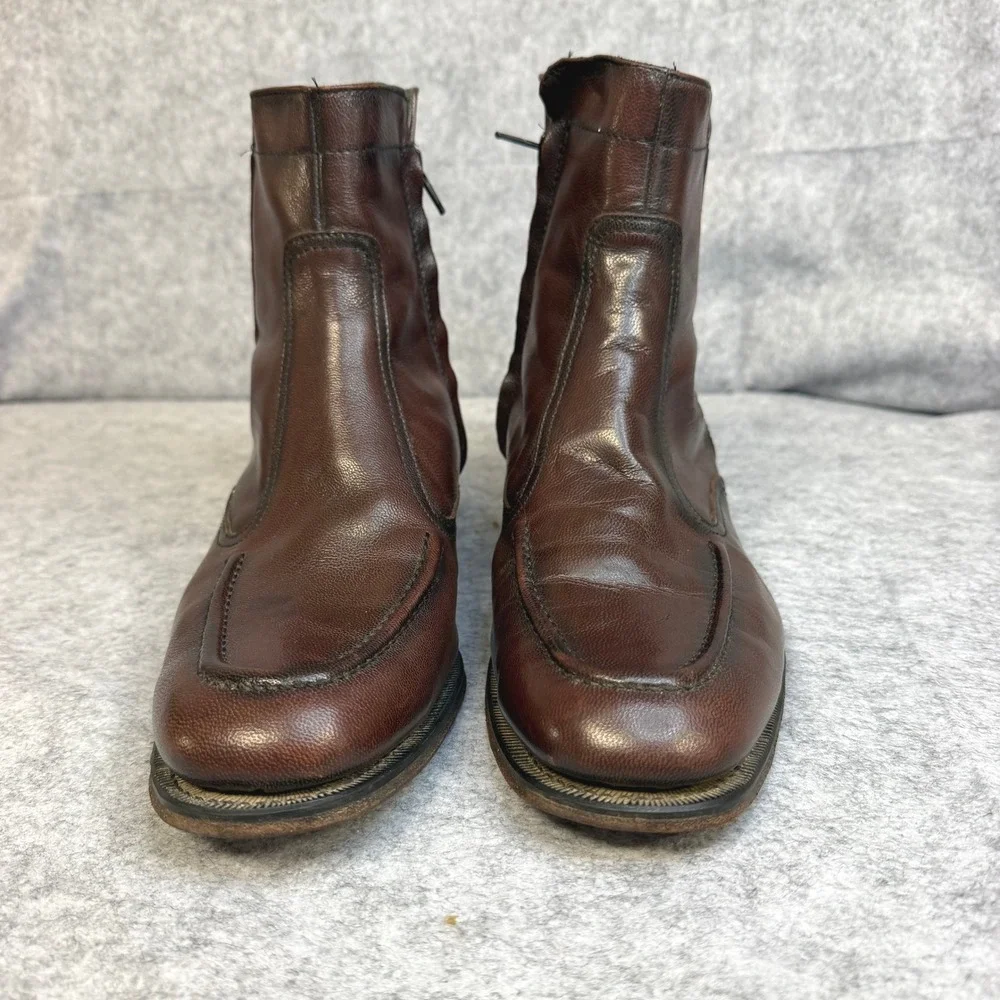 Florsheim Vintage Mens Brown Leather Side Zip Moc Toe Ankle Dress Boots 10.5 D